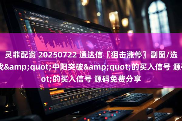灵菲配资 20250722 通达信〖狙击涨停〗副图/选股指标 寻找&quot;中阳突破&quot;的买入信号 源码免费分享